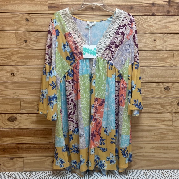 ♥️🩷🧡 Umgee dress patchwork prim flowy - Picture 1 of 6